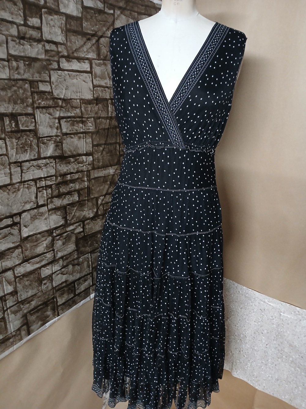Max Studio Black Dress with White Polka Dot Mesh